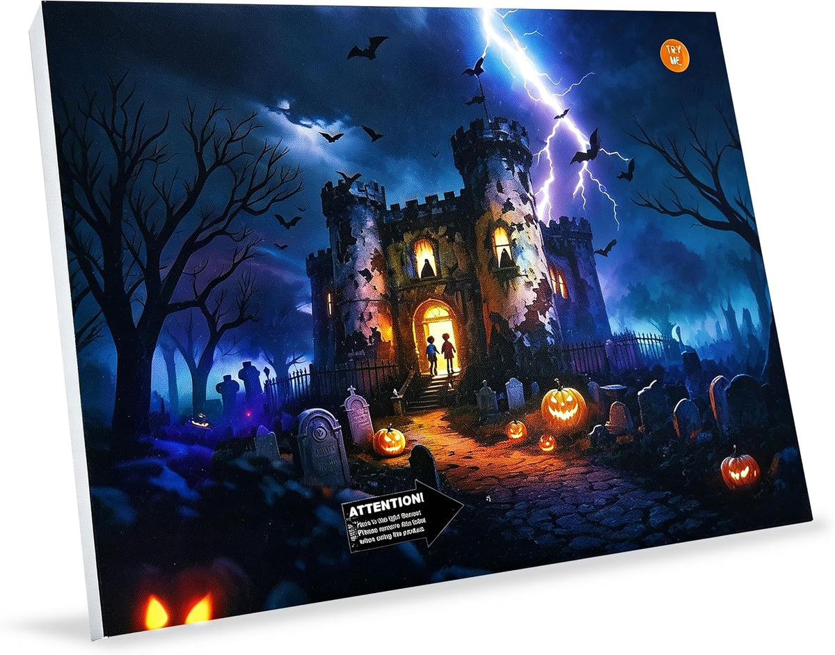 Halloween Canvas Wall Art with LED Lights and Sound Effects, 20x15 Inch