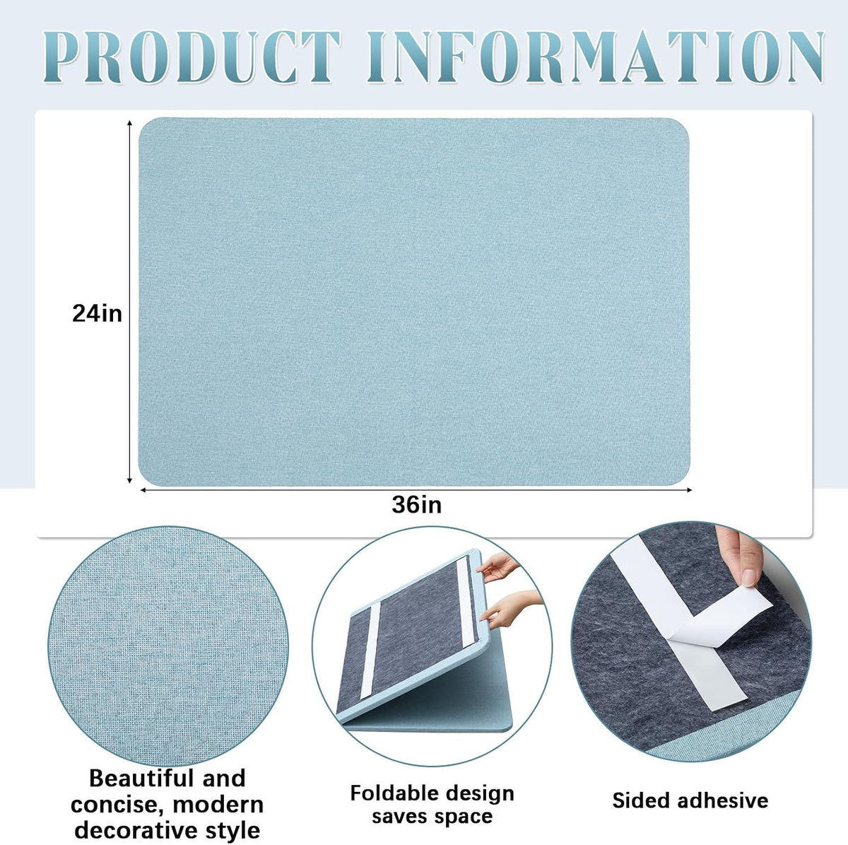 Hahafelt Linen Fabric Bulletin Board Pinboard, 36"x 24", Water Blue