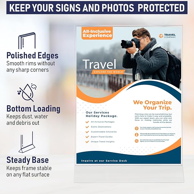 Acrylic Sign Holder 8.5 x 11, T-Shape Menu Holder - Image 4