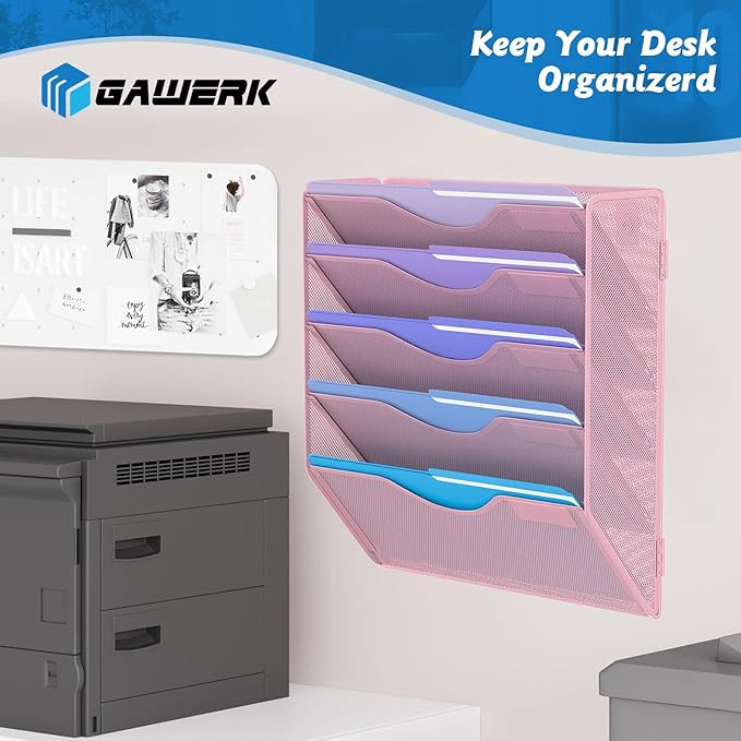 Gawerk 5 Tier Hanging Wall File Organizer, Mesh Mail Paper Orgnization Hanging - Image 7