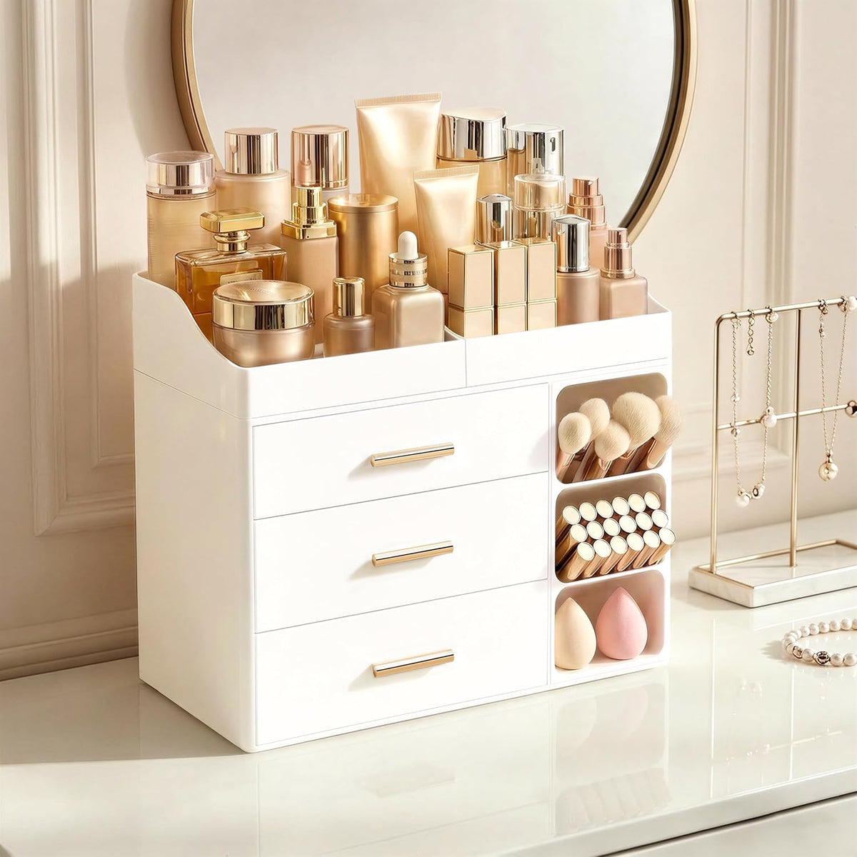HBlife Makeup Organizer Countertop with Brush Holder,Large Bathroom Counter O...
