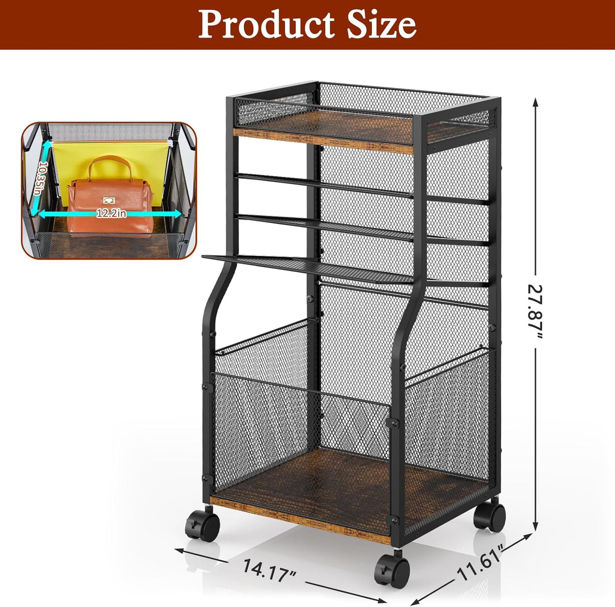 3IngSeagulls Rolling File Cart, 5-Tier Mobile Filing Cabinet on Lockable Whee...