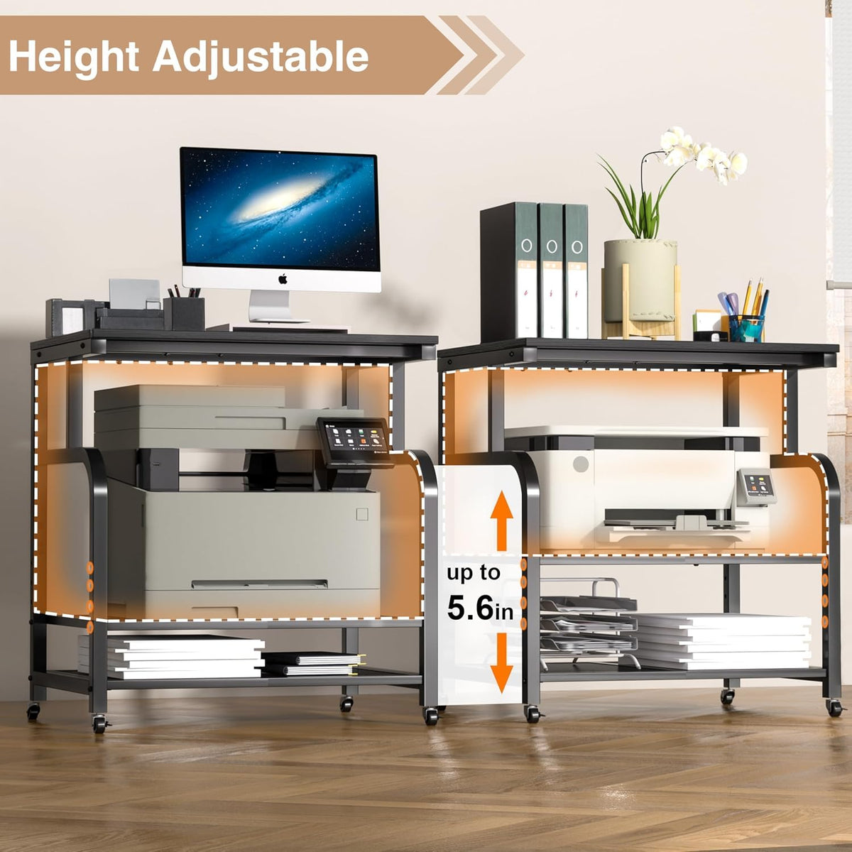 niffgaff Mobile Printer Stand with Large Desktop - 3 Tier Shelf, 24.4 Inch He...
