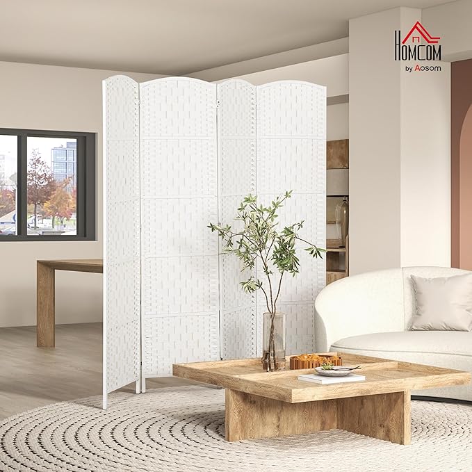 HOMCOM Room Divider, 4 Panel Folding Privacy Screen, 6FT Tall Portable Wicker - Image 2