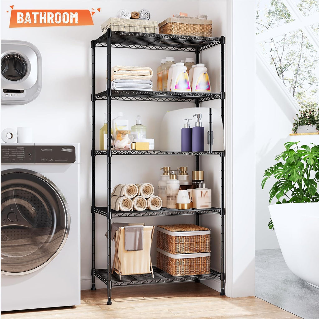 romorgniz 5-tier adjustable wire shelving, 1010lbs, kitchen pantry, front angle view