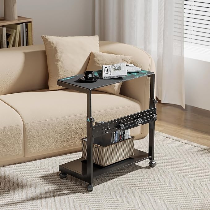 EUREKA ERGONOMIC PC Stand Computer Cart Frosted Glass, Height Adjustable Tower - Image 9