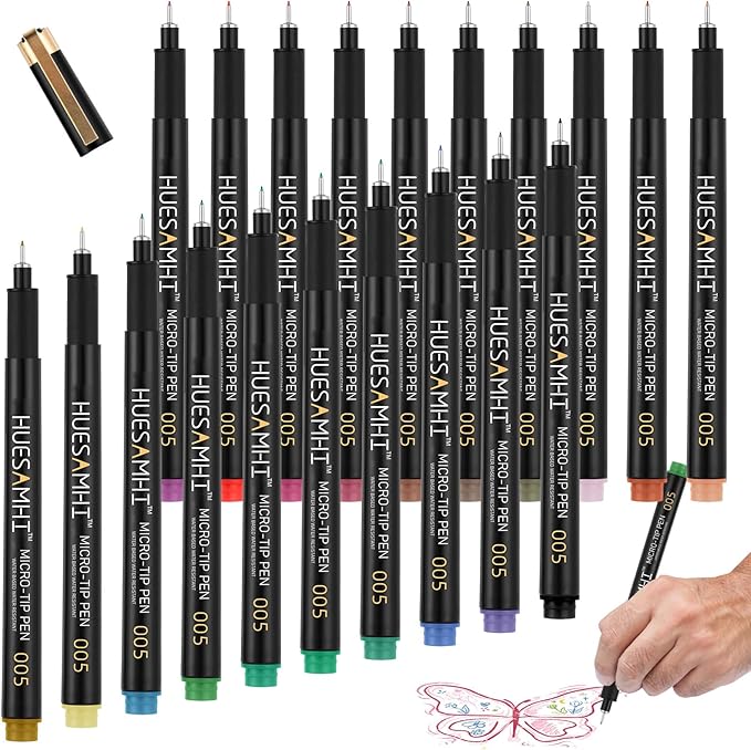 huesamhi 005 Micro Pen, 20 Colors Waterproof Ink 0.20mm Fine Tip FineLiner Pens - Image 6