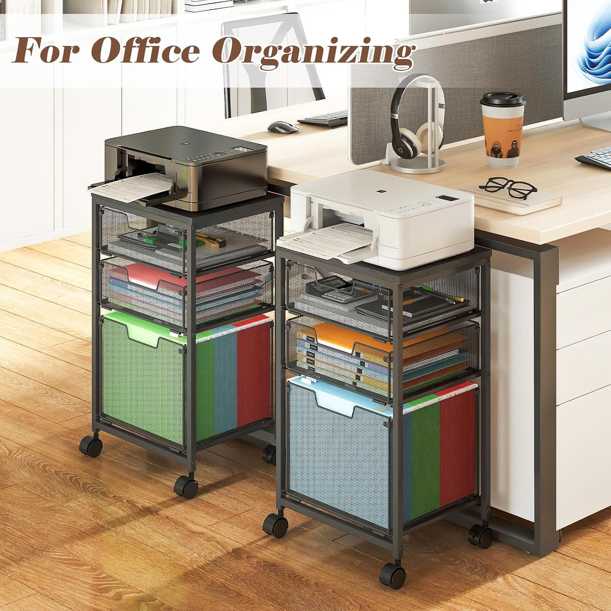 Sbanmao Rolling File Cart with 3 Drawers, Filing Cabinet, Hanging Folder Hold...