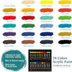viswin 62 pcs acrylic paint set with easel showing dimensions
