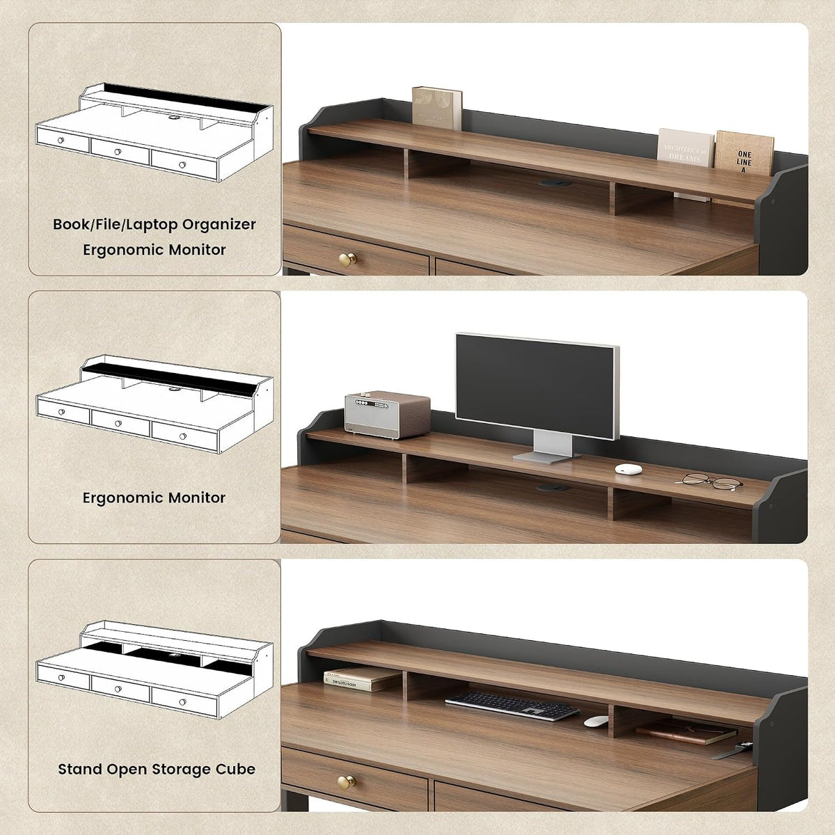ModernMate Standing Desk with 3 Drawers, 48 x 26 Inches