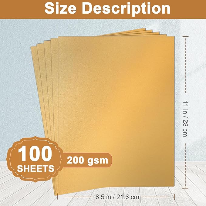 Silunkia 100 Sheets Gold Shimmer Cardstock 8.5 x 11 Metallic Paper, 75lb - Image 2