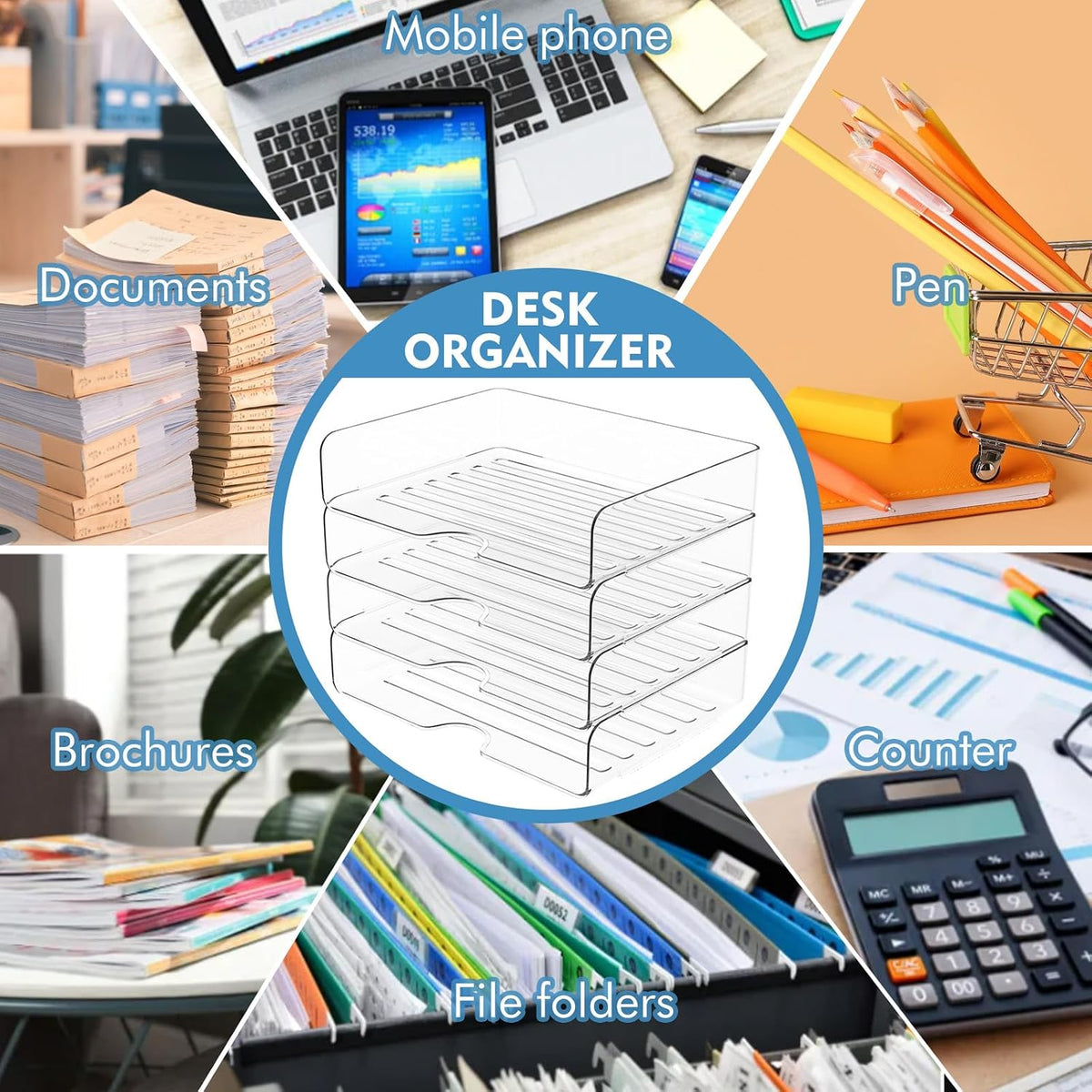 paper organizer letter tray, 4-pack acrylic file organizer on a desk or shelf