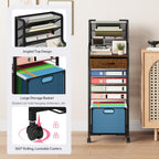SWTYMIKI 10-Tier Rolling File Cart - Mesh Paper Organizer with Drawer & Hanging File Folders on Lockable Wheels, Rolling File Cabinet for Office Organization, Storage in Home, Studio, School, Espresso
