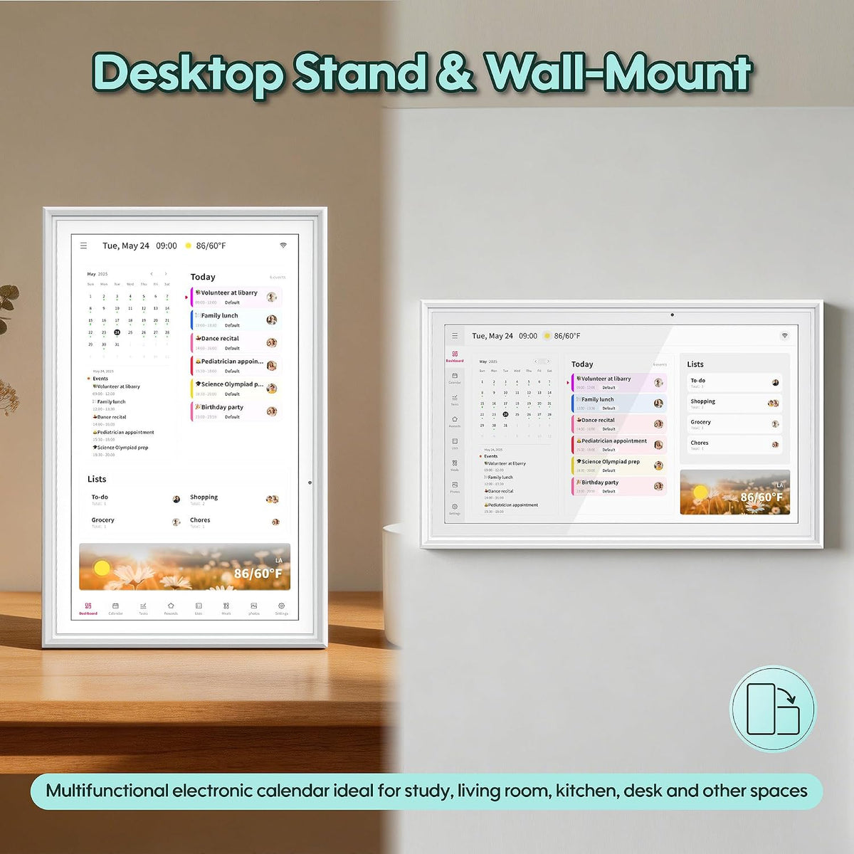 15.6" Smart Digital Calendar, No Subscription WiFi Touch 1080P Wall Planner