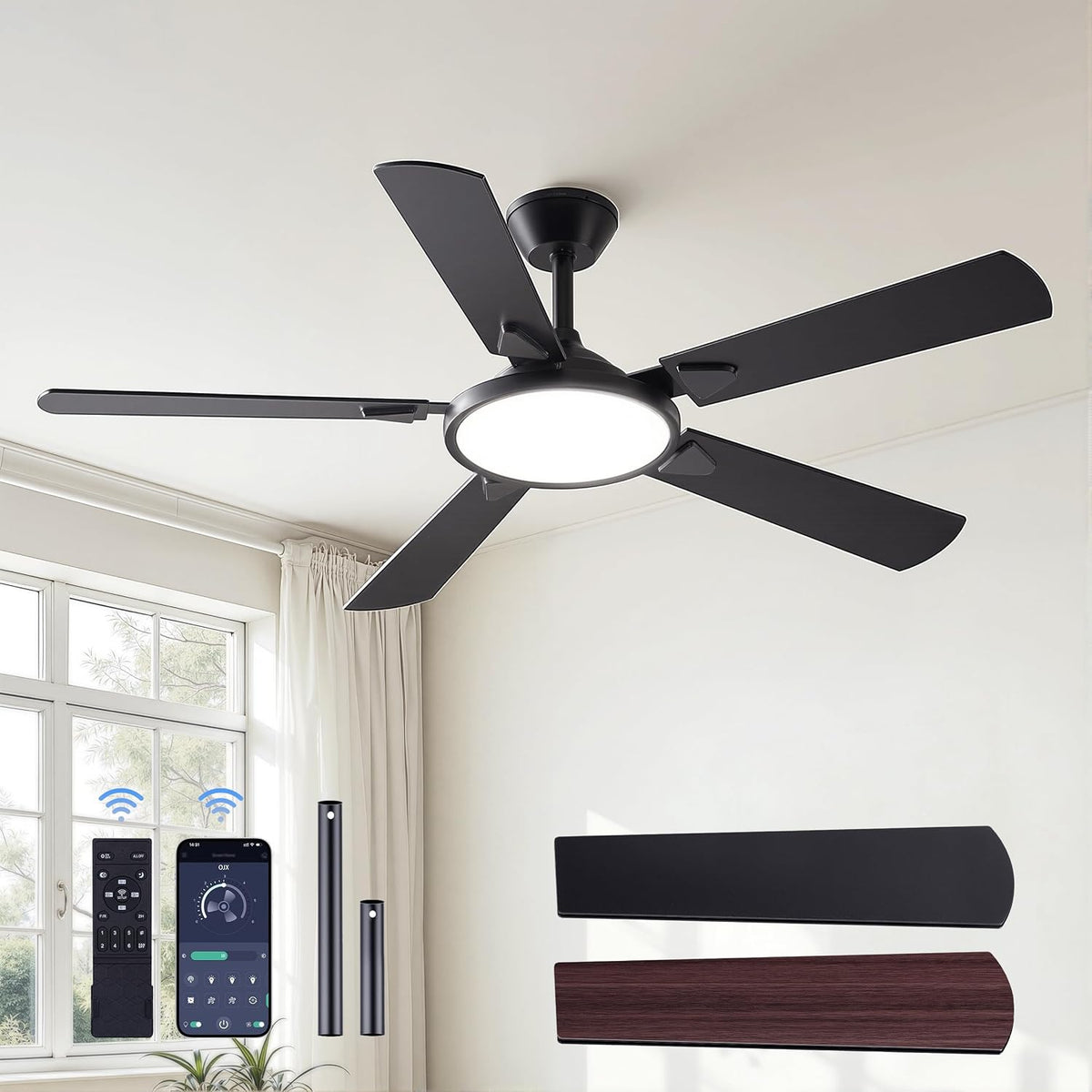 ojx 52 inch ceiling fans with lights and, main product view