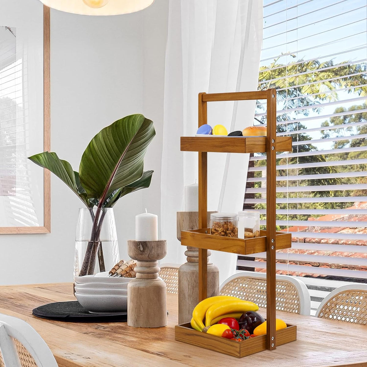 Utoplike Teak Shower Caddy Shelf, Freestanding Racks for Bathroom Corner