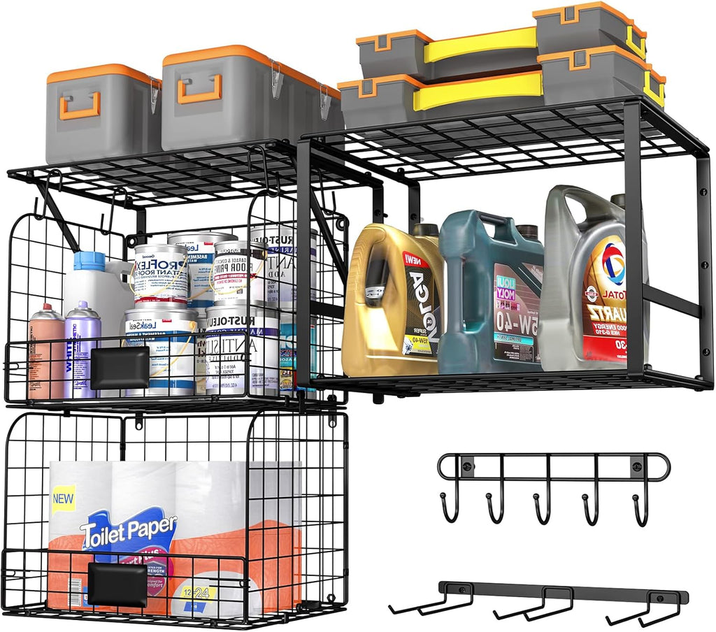 threehio garage shelf wall mounted with wire baskets, main product view