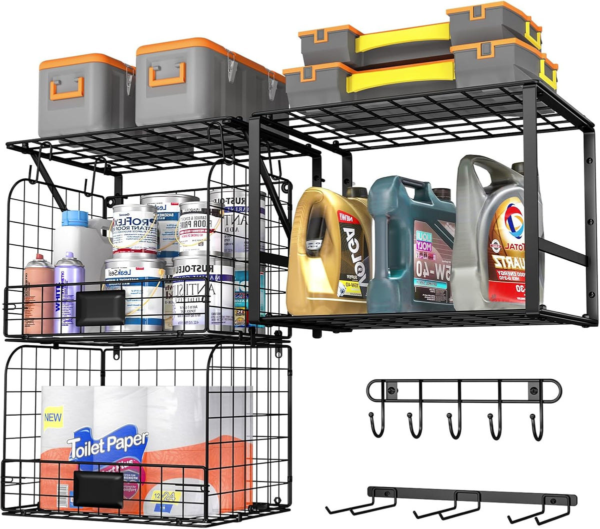 threehio garage shelf wall mounted with wire baskets, main product view