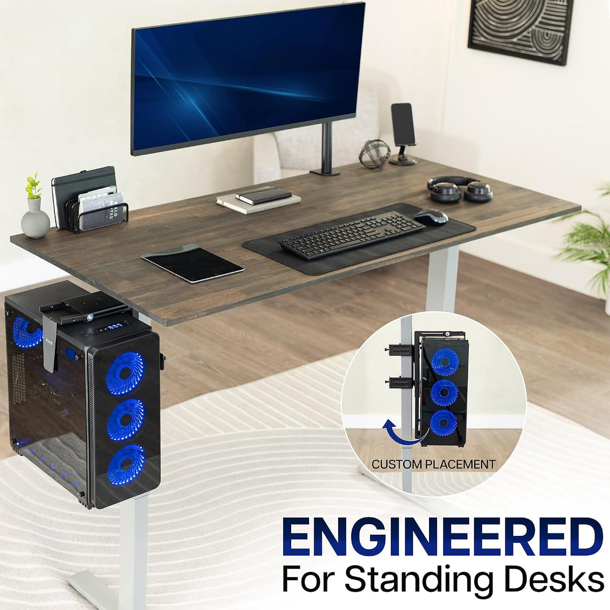 VIVO Black Clamp-on Desk Leg PC Mount, MOUNT-PC01C