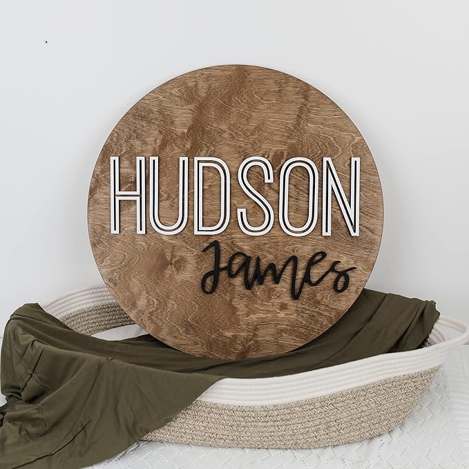 Custom Round Nursery Name Sign, Personalized Wooden Wall Plaque, Baby Shower - Image 3