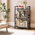 Homeiju Bookshelf, 3 Tier Industrial Bookcase, Metal Small Bookcase, Rustic - Image 6