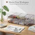 small clear stackable acrylic storage boxes & drawers, close-up detail