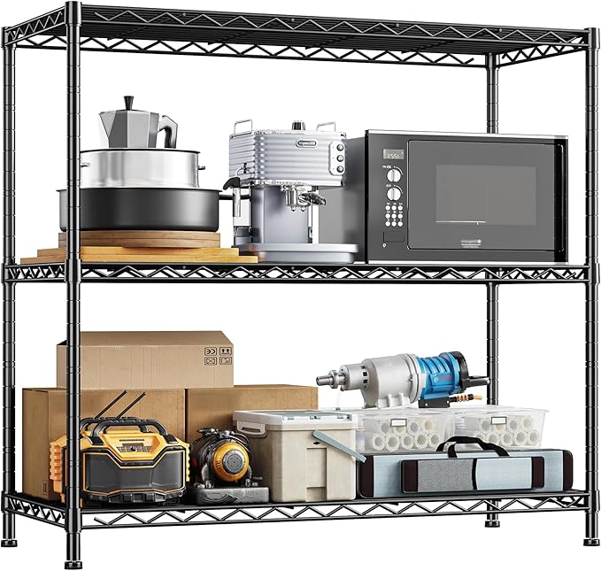 3- Shelf Metal Shelving Unit 35.6Wx14Dx36H, Adjustable Storage Shelves Heavy by Durayloly