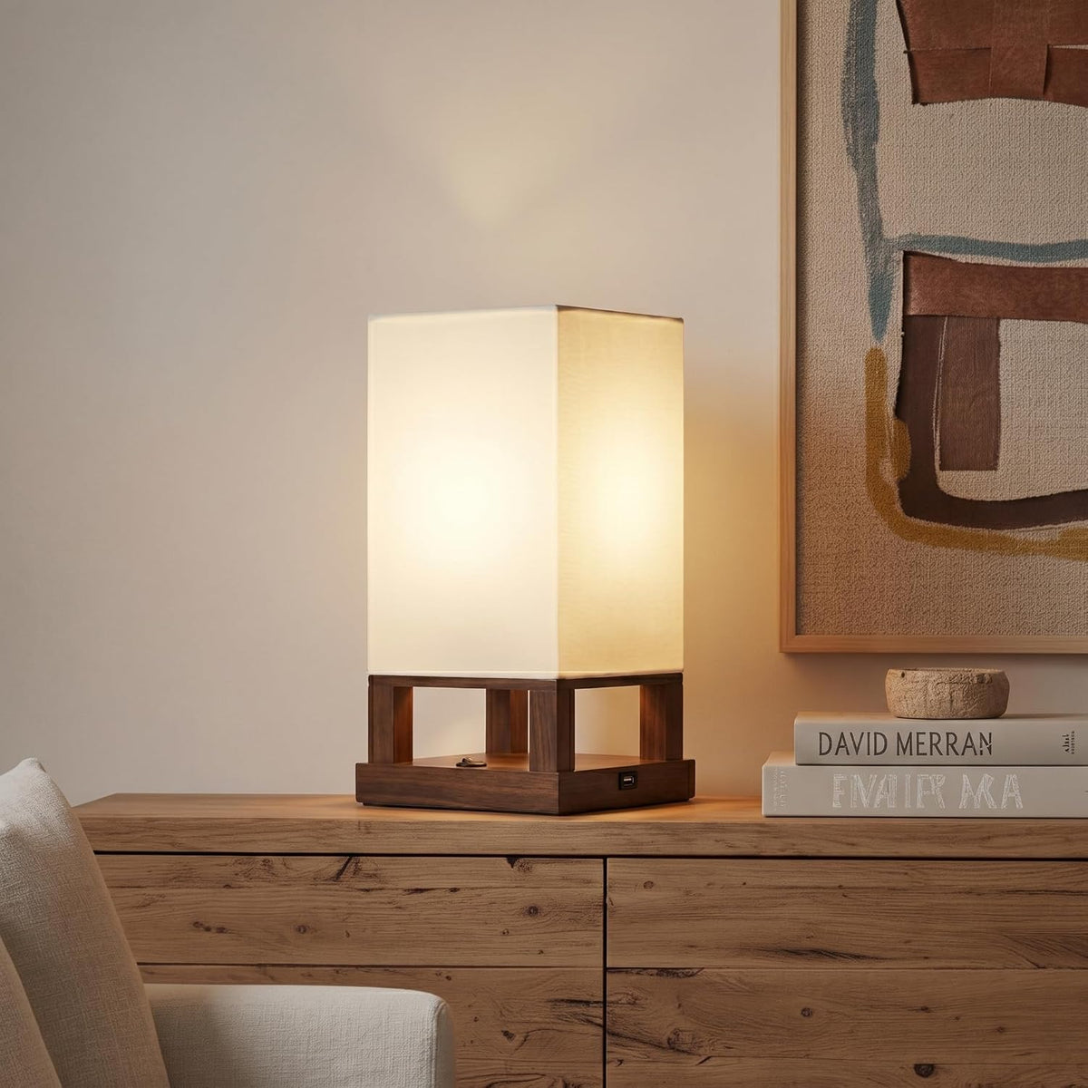 Brightech Maxwell Bedside Lamp with USB Port – Compact Table Lamp for Bedroom...