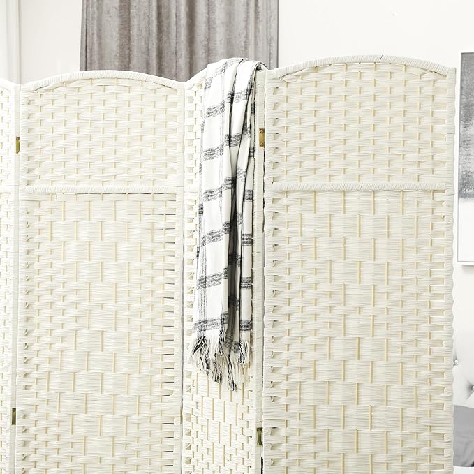 HOMCOM 4 Panel Room Divider, Hand-Woven Freestanding Wall Partition - Image 6