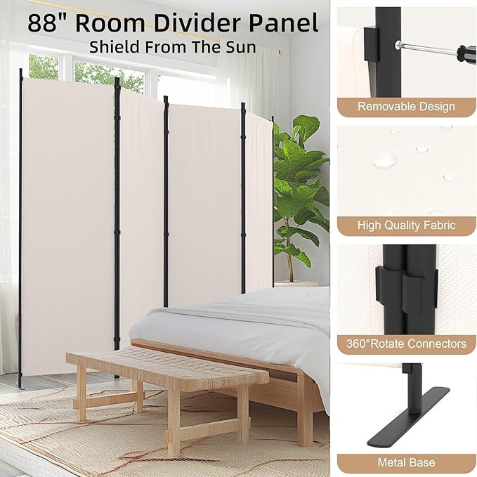 Kecreque Room Divider 4 Panel Partition Room Dividers & Folding Privacy Screens - Image 3