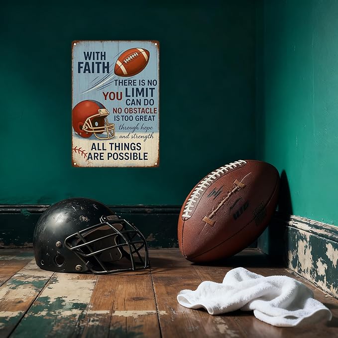 With Faith Football Metal Sign – Vintage Christian Sports Wall Art - Image 5