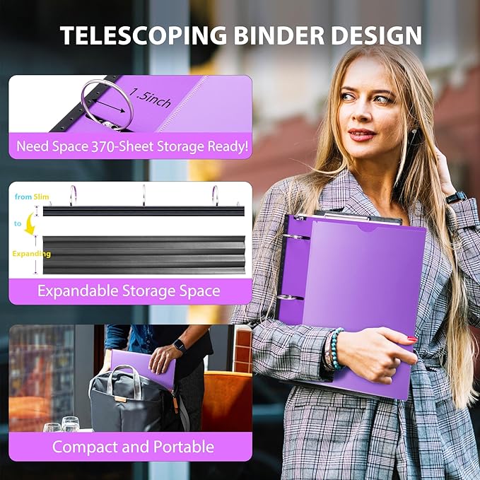 WOT I 1.5 Inch Telescoping 3 Ring Binder 6 Pack, Expandable Flexible Binder - Image 2
