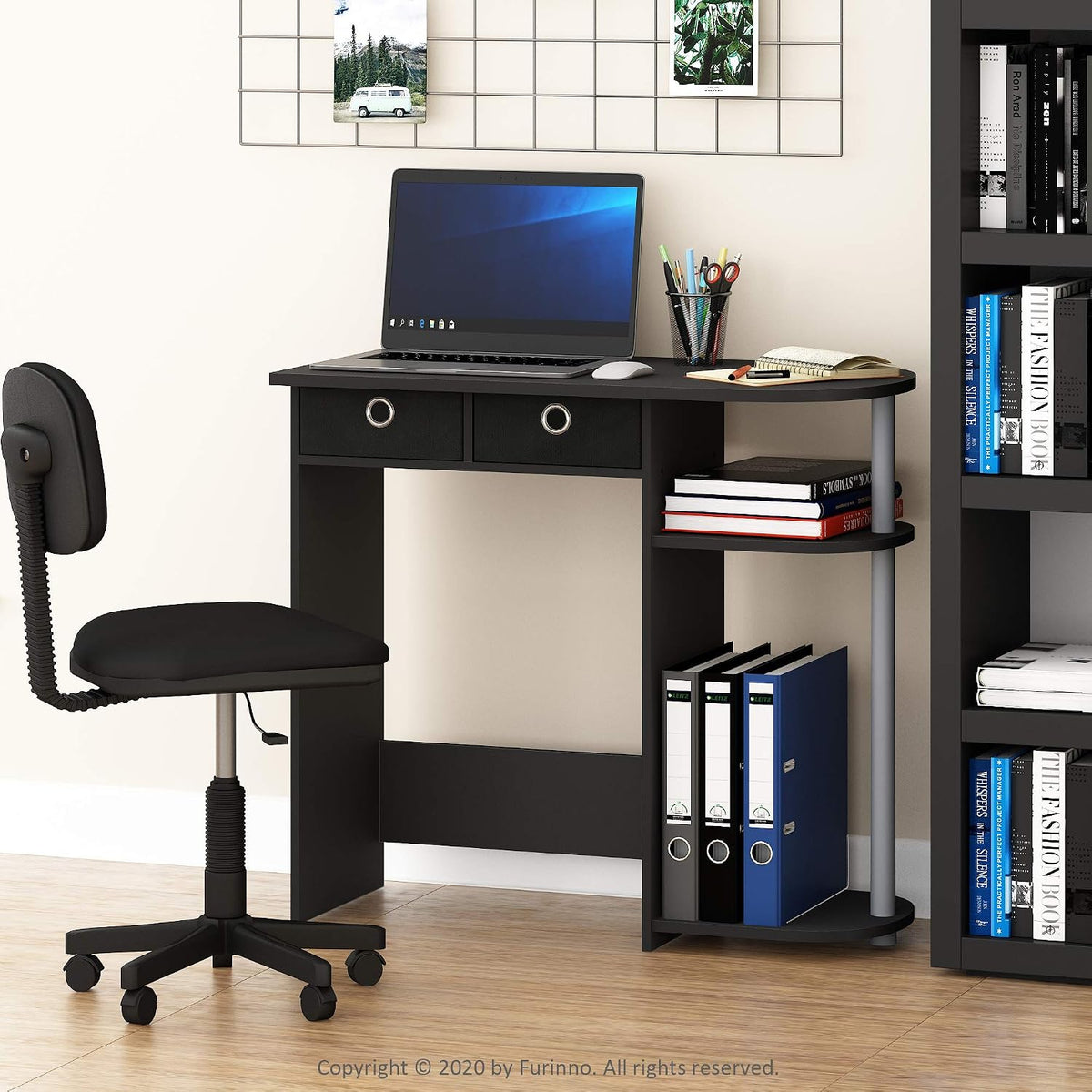 Furinno Go Green 32-Inch Computer Desk with 2-Tier Shelf, Classic Black