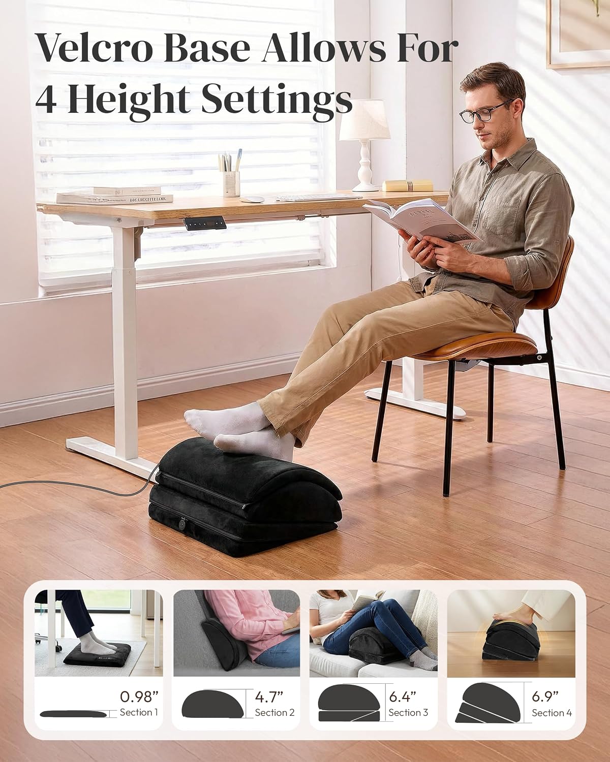 Heycool Heated Foot Rest Under Desk with Vibration Massage, Office Stool
