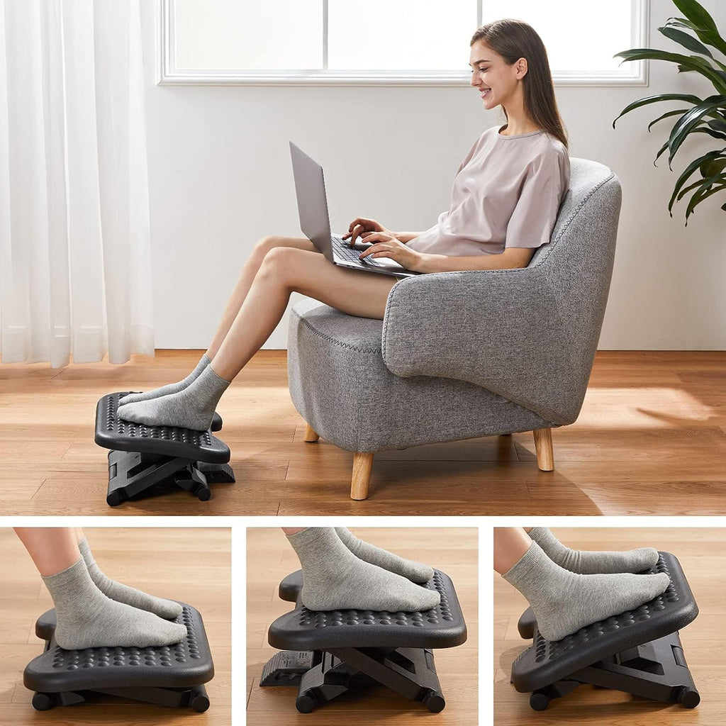 huanuo adjustable foot rest for under desk with showing dimensions
