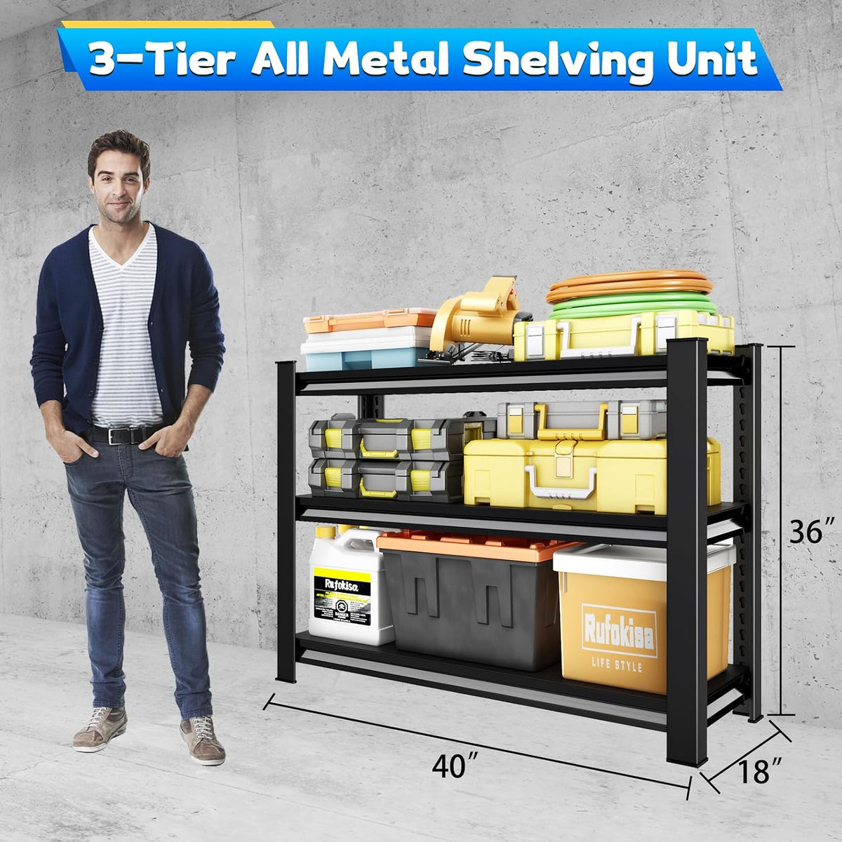 40" w garage shelving heavy duty，1500lbs loads adjustable, close-up detail