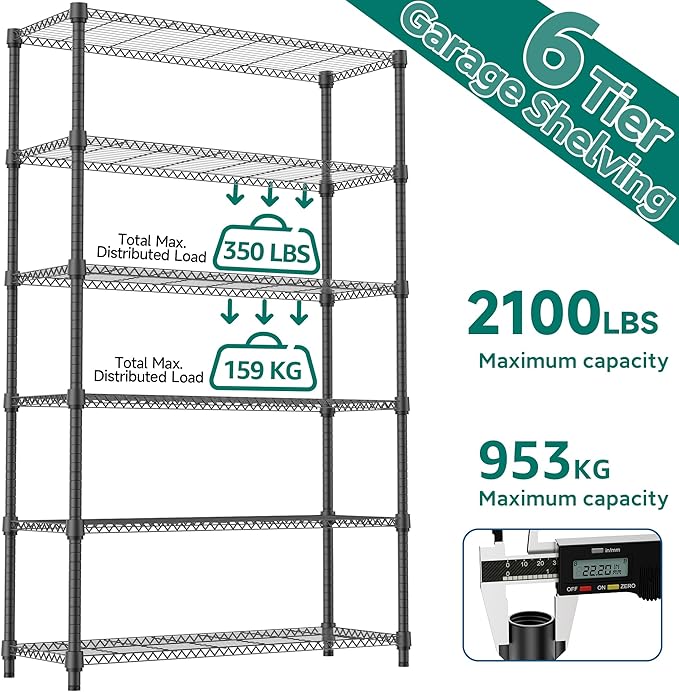 M MZG 6 Tiers Shelf 2100 lbs Steel Storage Shelving Utility Shelving Unit Steel - Image 8