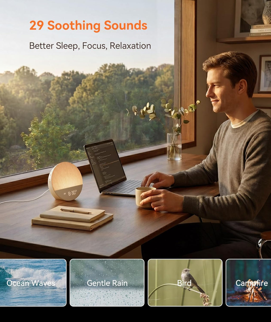 dreamegg sunrise alarm clock, natural wake up light showing dimensions