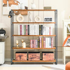 HCHQHS Bookshelf, 5-Tier Industrial Bookcase, Rustic Open Book Shelf, - Image 7