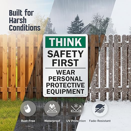 SmartSign - S-2917-AL-14 "Think Safety First - Wear Personal Protective - Image 4
