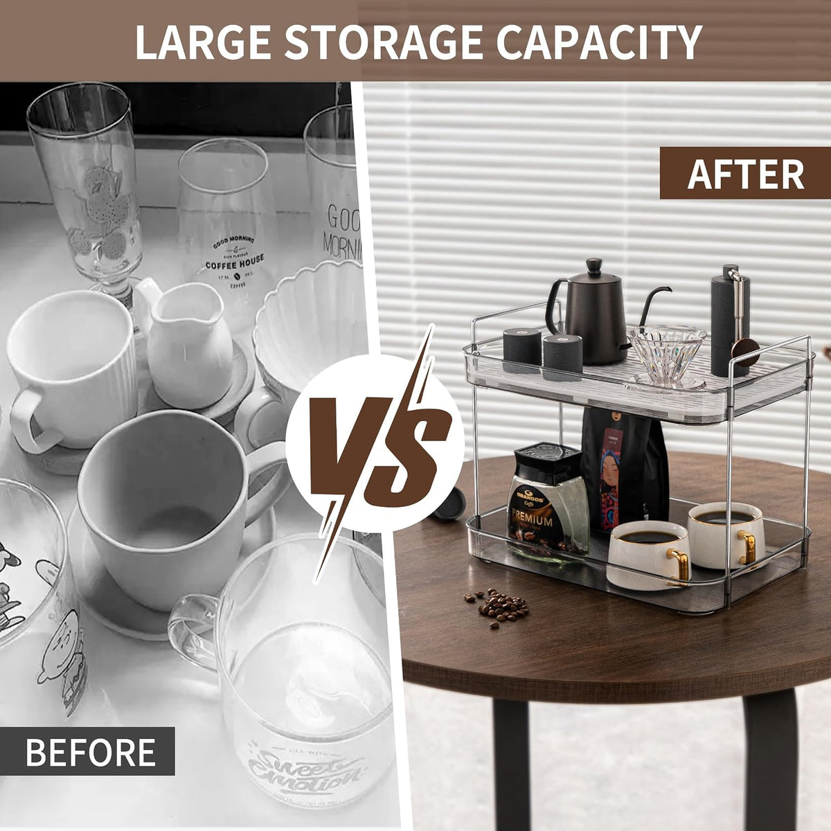 Coffee Bar Accessories, Station Organizers,Large Capacity Storage with Drain ...