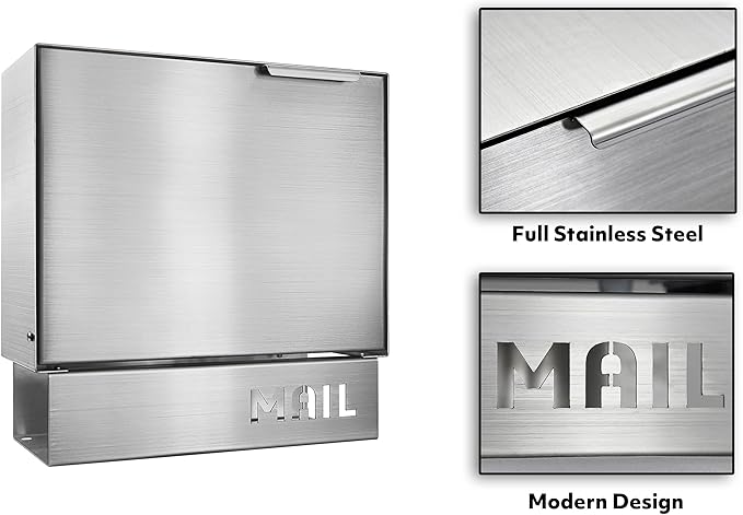 Pochar Stainless Steel Mailbox for Walls, Heavy Duty Wall Mounted Mailbox - Image 5