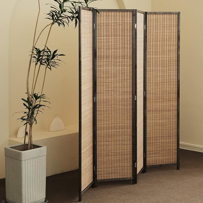 Furnnylane 4 Panel Bamboo Room Divider and Folding Panel Screen, Bamboo Panel - Image 3