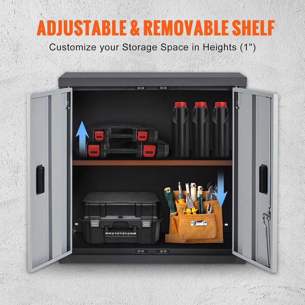 vevor foldable wall cabinet, metal garage locker mounted, front angle view
