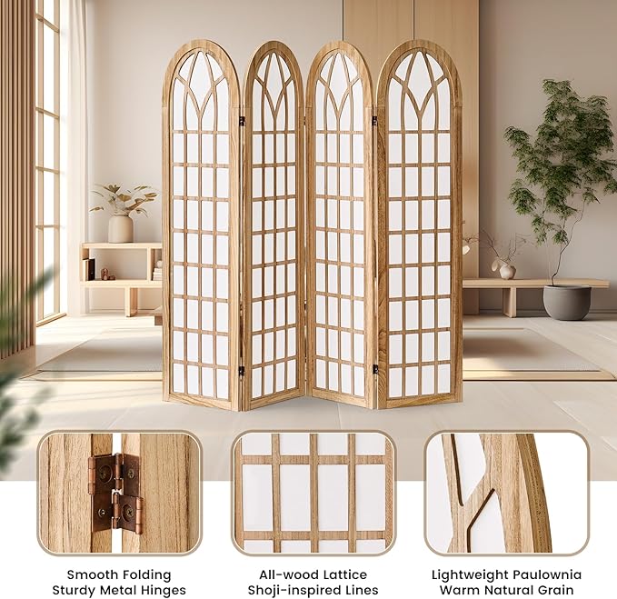 ALeesing Folding Room Divider Privacy Screen Freestanding 4-Panel Shoji Style - Image 3