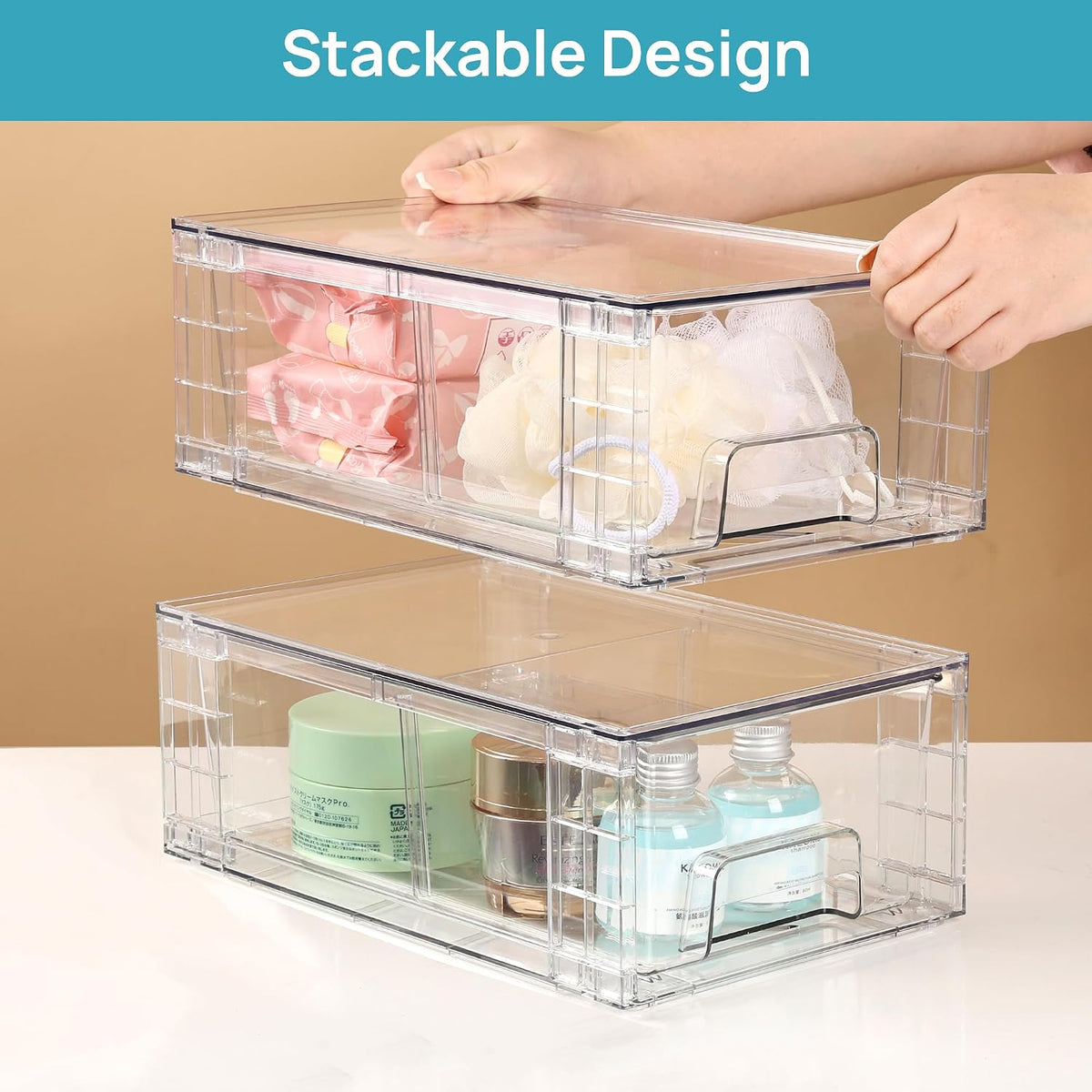 vtopmart 4 pack stackable clear drawer with dividers, package contents