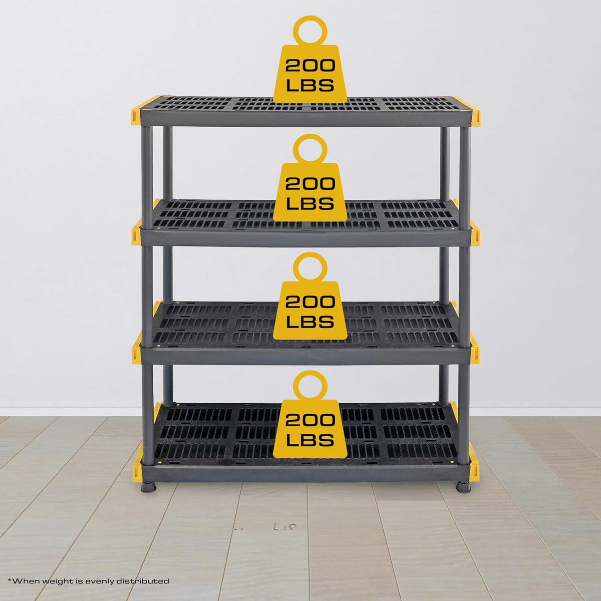 cx 4-tier heavy duty plastic storage shelves for, side view