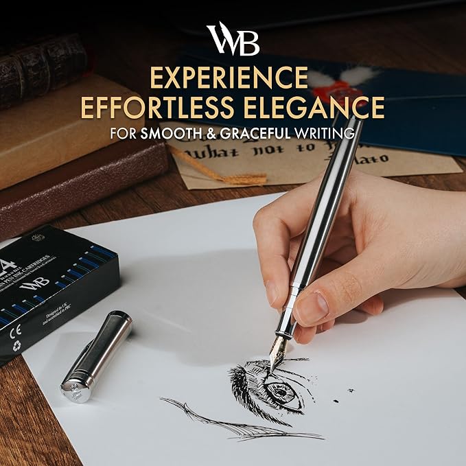 Wordsworth & Black Fountain Pen Set, 18K Gilded Extra Fine Nib, Includes 6 Pack - Image 2