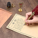Junhartt Quill Feather Pen and Ink Set, Calligraphy Pen Glass Dip Pen and Wax - Image 3