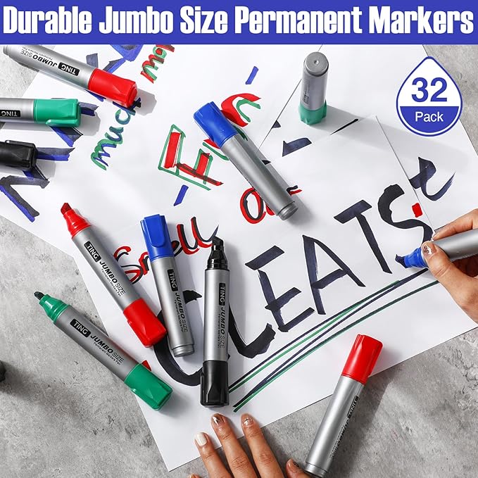 Fuutreo 32 Pcs Jumbo Permanent Markers Bulk Large Chisel Tip Permanent Markers - Image 7
